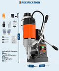 This Badass 1650W Magnetic Drill Press Boasts A Rock-Solid 2922 Lbf Base For Heavy Duty Industrial Jobs. Specifications include 50mm drill diameter.
