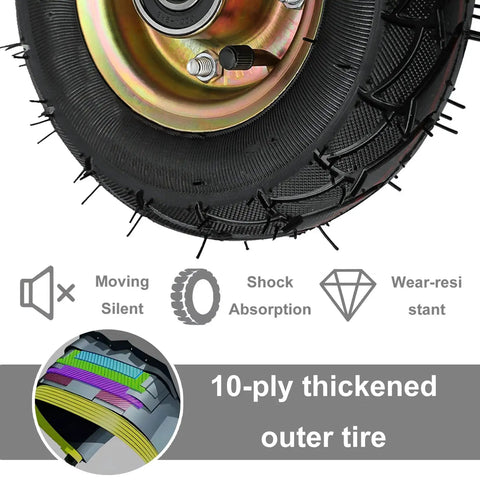 Heavy Duty 360 Degree Swivel Caster Wheels Pair Inflatable Rubber Tires With Parking Brake showing detailed 10-ply thickened outer tire.