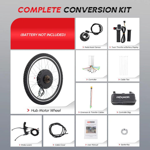 26 Inch Rear Wheel Electric Bike Conversion Kit With 48V 1000W Hub Motor 3 Mode Controller With PAS And Twist Throttle Battery