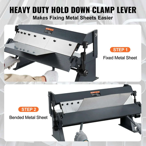 Box And Pan Brake 24 Inch Portable Metal Bender With 0 To 135 Degree Bending Handles shown fixing and bending metal sheets