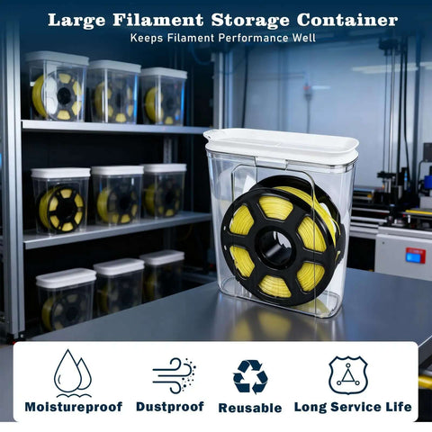 Moisture Proof And Dust Proof 3D Printing Filament Storage Box Set, 4 Pack With Desiccants, sealed design showing filament inside
