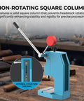 Non-rotating square column of Heavy Duty Workhorse Manual Arbor Press Featuring Rock Solid Lever Design And Red Counterweight Balance Block.