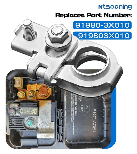 Built Tough Copper Alloy Positive Battery Terminal With Nuts Heavy Duty Rust Resistant Auto Electrical Connector close-up view showing connection point.