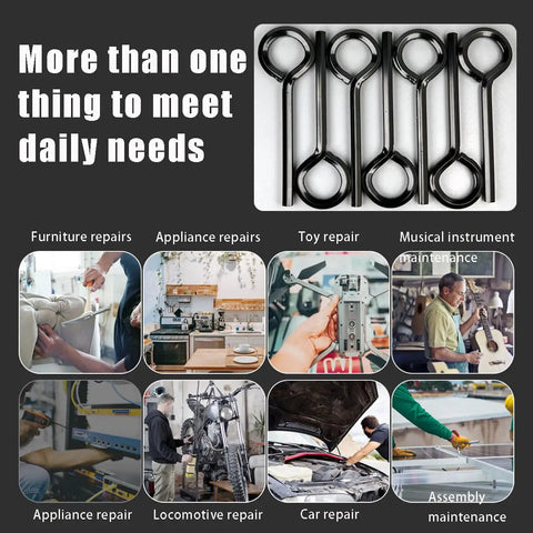 10 Pack 5 32nd Inch Standard Hex Dogging Key With Full Loop Keychain shown with various repair tasks illustrated below.