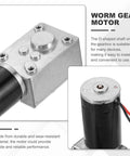24V high torque worm gear motor with D-shape shaft for industrial use in compact drives and devices like sweepers and printers.