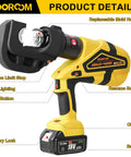 Pro-Gear Heavy Duty Electric Hydraulic Cable Lug Crimping Tool 12-Ton Battery Operated Connector with OLED display and multiple functions