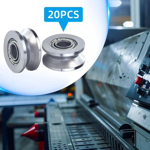 Premium Carbon Steel V Groove Bearings 20 Pack Double Shielded Pulley Rollers for Linear Guide Rails on a machine.