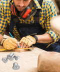 Woodworker using Dowel And Tenon Transfer Plugs Set For Woodworking 20 Pcs Doweling Centering Pins on a wooden project.