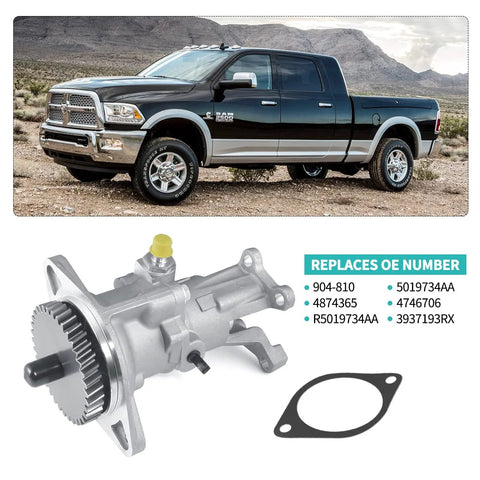 Vacuum pump with gasket; gear-driven aluminum pump for Dodge Ram Cummins 5.9L.