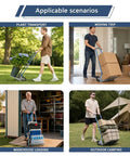 Heavy Duty Folding Hand Cart With Telescopic Handle For Shopping Groceries Travel And Home Use in four scenarios