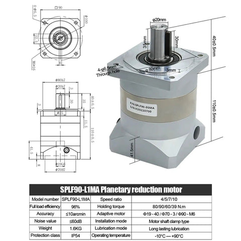 Built Like A Tank Pro Grade Planetary Gearbox Reducer Splf90 Lma Ip54 Sealed For Nema36 90St 750W Servo Motor With 19Mm Shaft and dimensions