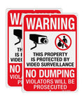 Heavy Duty No Dumping And Video Surveillance Warning Signs 2 Pack 14 X 10 Inch Reflective Aluminum Plate for yard property protection.