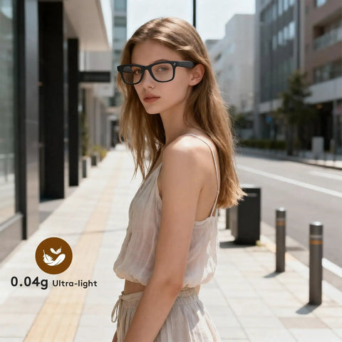 Model wearing Restickable Blackout Light Blocking Stickers For Meta Smart Glasses Block 99 Percent Of Peripheral Light Low Tack Eye Shield Film For Wayfarer Skyler Headliner Gen 2 And HSTN Models Dark Privacy Fit outdoors