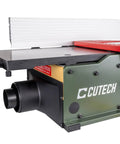 Ten Inch Spiral Cutterhead Benchtop Jointer Built Like A Tank With Heavy Duty Cast Iron Tables and powerful 12 amp motor view from the side.