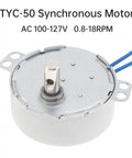 Two Pack Synchronous Motor AC 100-127V 15-18 RPM 4W CW CCW Permanent Magnet Drive with visible shaft and wires