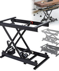 Heavy Duty Adjustable Electric Scissor Lift Table With Foldable Design For Easy Storage And Remote Control Operation To Handle Heavy Loads Smoothly, showing folded position.