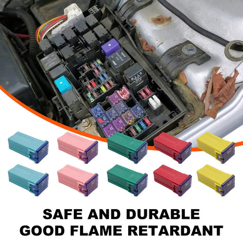Top Shelf Road Ready Square Auto Fuses 10 Piece Assorted Kit covers 20 through 60 amp fuses displayed in vehicle fuse box.
