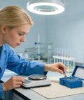 Scientist using M2 Class Calibration Weight Set 105g Total 50g, 2x20g, 10g, 5g for lab scale testing with precision tools in lab