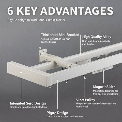 Wall Mount Curtain Rod Set With Wraparound Track And Double Aluminum Rails, Silent Sliding System For Privacy, No-Fuss Room Divider For Living Room, Shower And Hospital, White Finish, Heavy Duty 1.2mm Aluminum, 300cm Or 230cm Lengths wall-mounted white double rail with bracket and slider