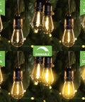 52 Foot Dimmable LED Outdoor String Lights With Remote Dimmer Waterproof Patio Lighting For Backyard Porch And Bistro Mood Includes 15 Plus 1 Shatterproof Edison Bulbs And Four Brightness Modes For 25 50 75 And 100 Percent showing four brightness settings.