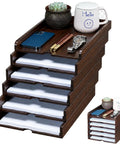 Six Tier Solid Wood Desktop File Organizer With Sliding Pull Out Trays For A4 Documents Folders Mail Bills Tablets And Phones