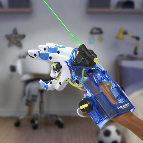 Hands On Wearable Robotic Hand Kit For Kids 87 Piece DIY STEM Project That Lets You Build A Real Hydraulic Hand in blue with adjustable fit