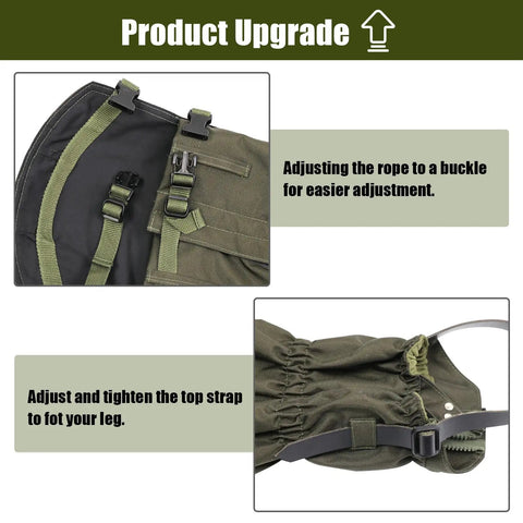 Tactical Leg Gaiters For Outdoor Hunting And Hiking Ultralight Waterproof Breathable Anti Tear Oxford Fabric full zip adjustments