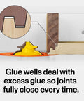 Grab This Knockout Lock Miter Router Bit For Flawless Woodworking Joints With Zero Sweat Setup And A Pro Grade Half Inch Shank featuring glue wells on joint.