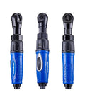 Three views of 3/8 Inch Air Ratchet Wrench With 60 Ft-Lbs Torque, 160 RPM, Pro Grade for automotive and industrial jobs.