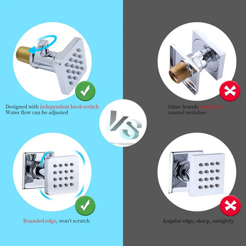 Comparison of Solid Brass Shower Body Jets With Adjustable Flow In Polished Chrome Round Design vs other models