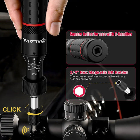 Adjustable Torque Screwdriver Kit 10 To 60 In-Lb with 40 Precision Bits in use, highlighting magnetic bit holder.