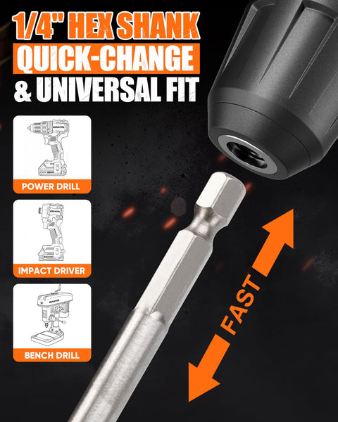 1/4" hex shank quick change for Heavy Duty 14 Piece Spade Drill Bit Set With Quick Change Extension Sae Paddle Bits.