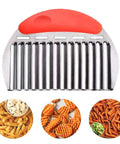FANTEXY large stainless steel crinkle cutter with red handle; front view for crinkle-cut fries.