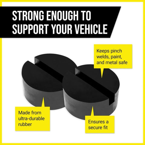 Slotted Rubber Jack Pads For Pro Grade Lifts, Pinch Weld And Frame Rail Protector, Universal Lift Pucks, Pack Of 2