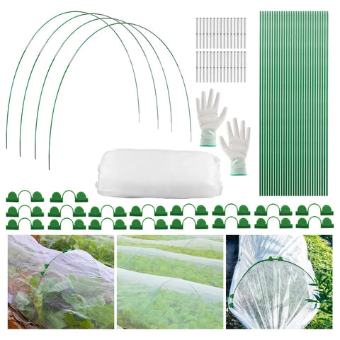 Garden Netting Kit For Raised Beds With Ultra Fine Mesh 10x30ft, 36 Greenhouse Hoops, 8ft Tunnel, Detachable Hoop House