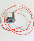 Hollow Slip Ring For Electric Motors Power And Signal Transfer With 2 4 6 12 Channel Paths, Rotating Connector, 2 Wire 1.5A, Inner Hole 7mm Outer Diameter 22mm, Gold Contact Points For Smooth, Low Torque Operation, Industrial Grade And Ready To Roll. Industrial hollow slip ring with red and gray wires, 7mm bore