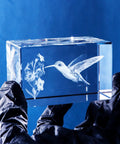 Crystal Hummingbird Laser Engraved 3D Figurine Gift For Her And Him, Dope K9 Crystal Display With Colorful LED Base in hand.