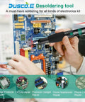 Person using 4 In 1 Desoldering Kit For DIY Electronics With Vacuum Pump, Spare Nozzle on a circuit board for electronics repair