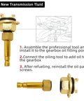 Metal Transmission Oil Filling Tool For Mercedes Benz 725.0 9 Speed 9G Tronic Transmission Oil Change Adapter shown with instructions