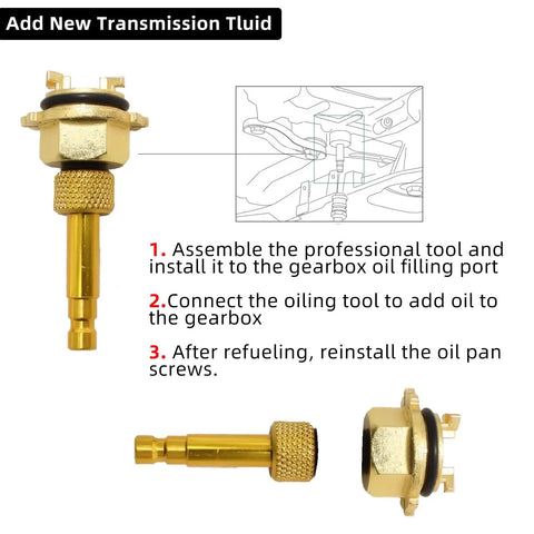 Metal Transmission Oil Filling Tool For Mercedes Benz 725.0 9 Speed 9G Tronic Transmission Oil Change Adapter shown with instructions