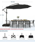 10 Foot Patio Cantilever Umbrella With Sandbag Base Included, Offset Outdoor Shade, over patio set, installation steps.
