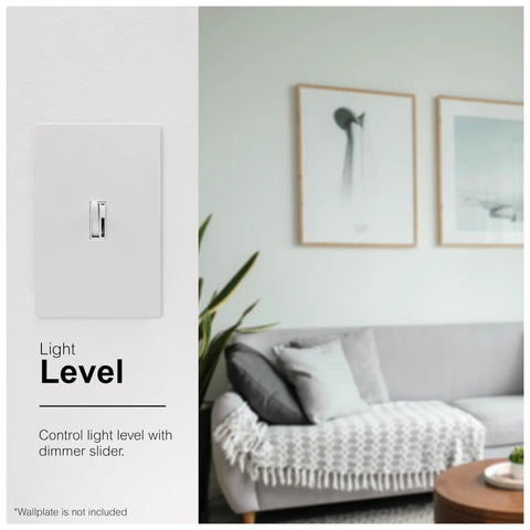 Dimmer Switch With Toggle On Off White Finish for Single Pole and Three Way Wiring in Living Room Setting