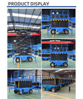 Tough Job Heavy Duty Electric Scissor Lift Platform Featuring Smooth Hydraulic Power And Self Powered Rough Terrain Chassis For Stress Free Warehouse Grinds displayed in different angles.