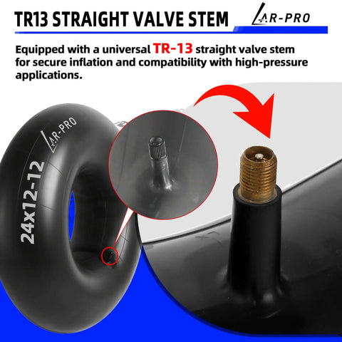 Replacement 24 By 12 By 12 Heavy Duty Inner Tube With TR13 Straight Valve Stems For ATV Lawn Tractors Mowers Golf Carts