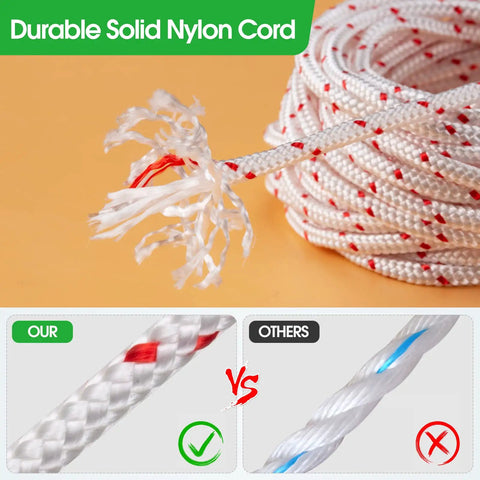 Detailed comparison of replacement recoil starter rope for Husqvarna Stihl Craftsman, showing durability of 3.0mm nylon cord.