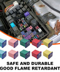 10 Pack Car Square Fuses Low Profile Box Kit 20A 30A 40A 50A 60A Micro Cartridge Fuses installed in fuse box with assortment illustration.