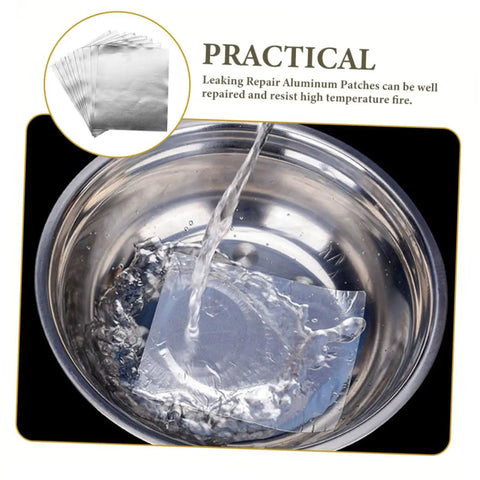 Leak Proof Aluminum Repair Patches For Pots And Pans 10 Sheet Kit Easy To Use Adhesive No Tools Required Cookware Repair Tape Durable Aluminum Foil Patch to stop leaks fast