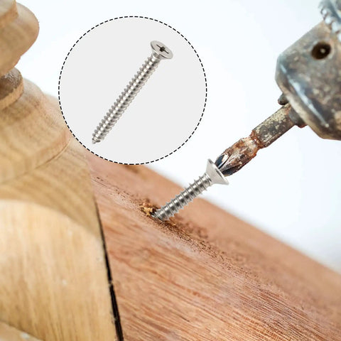 100 Pack Stainless Steel Phillips Flat Head Wood Screws Size Six By One Point Five Inch 304 A2 For Home Repairs And Woodworking Rust Resistant Fasteners For Furniture Decks Cabinets