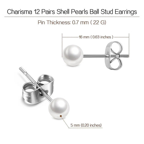 5mm Pearl Stud Earrings Set For Women Dope Hypoallergenic Jewelry - Surgical Stainless Steel Lead And Nickel Free 12 Pairs Imitation Round Pearl Earrings Comfortable Everyday Sparkle. 5mm pearl stud earrings with silver surgical steel posts