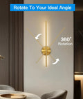 Rechargeable Wireless Wall Sconces Set Of Two 24 Inch with 360° rotation feature shown in stylish gold finish.